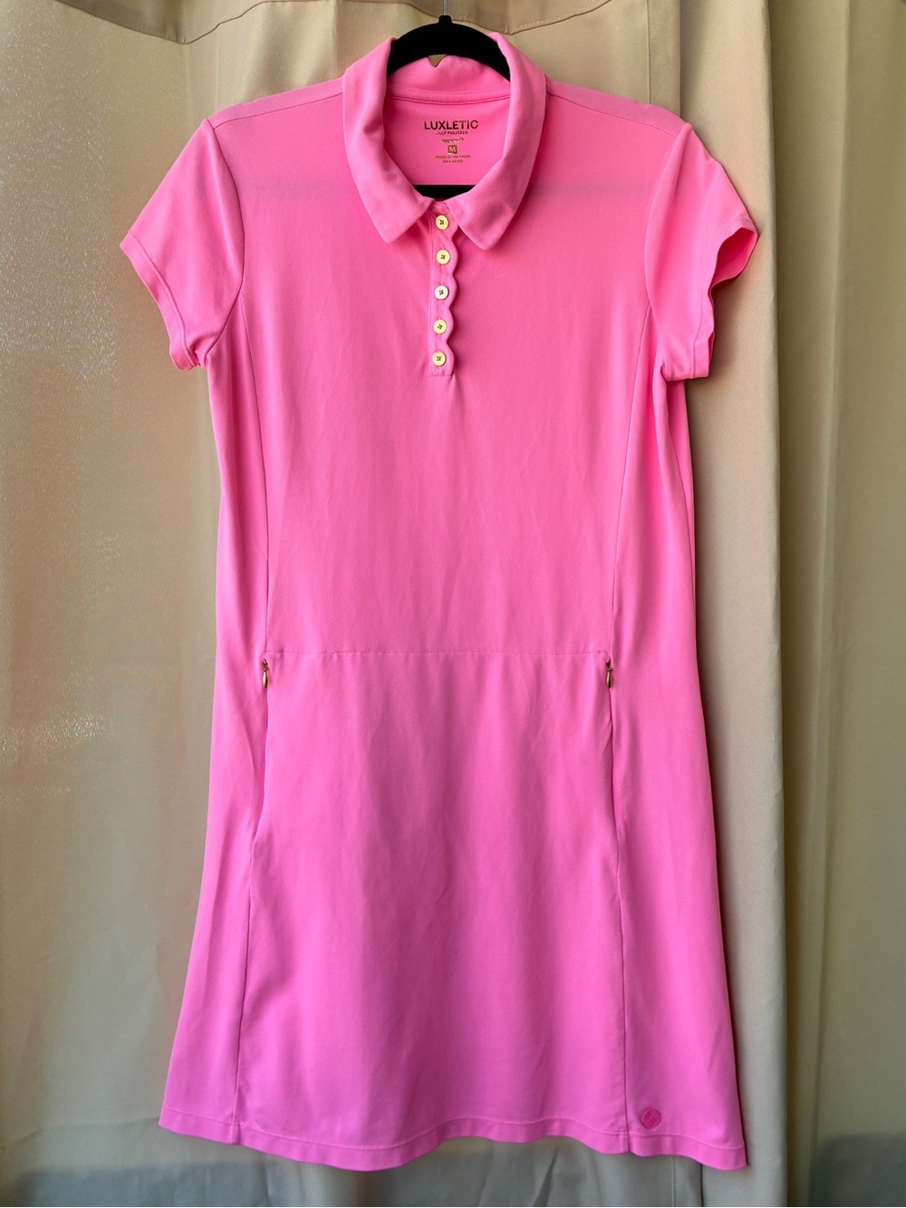 Lilly Pulitzer Luxletic Rousseau Pink UPF 50+ Frida Scallop Polo Dress Sz Medium